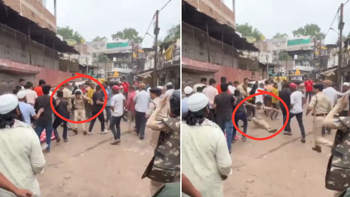 IMC Encroachment Drive: Youth Pushes Indore DCP Dishesh Agarwal In South Toda, Cop Falls On Ground; Six Detained | VIDEO