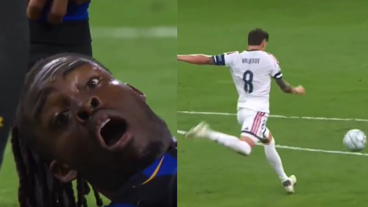 Yann Bisseck Left Helpless After Putting His Head In Front Of Federico Valverde's Thunderous Strike During Champions League Match | Video