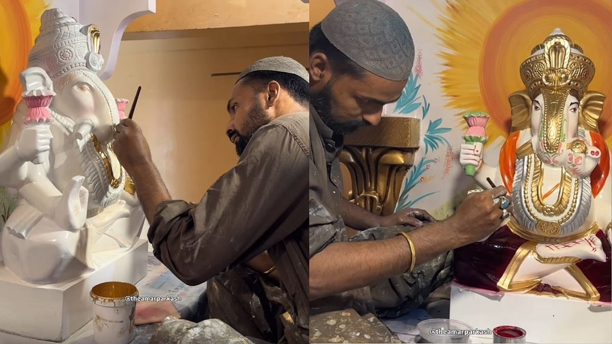 'Divided By Borders, United By Humanity': Pakistani Muslim Artist Paints Ganpati Idol For Maharashtrian Temple In Karachi; Video Wins Hearts Online