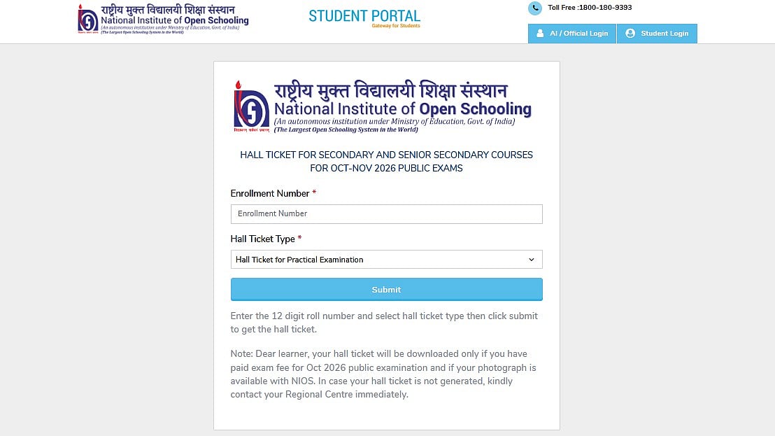 NIOS Admit Card 2026 Released: Class 10, 12 Hall Ticket Download Link Activated At sdmis.nios.ac.in