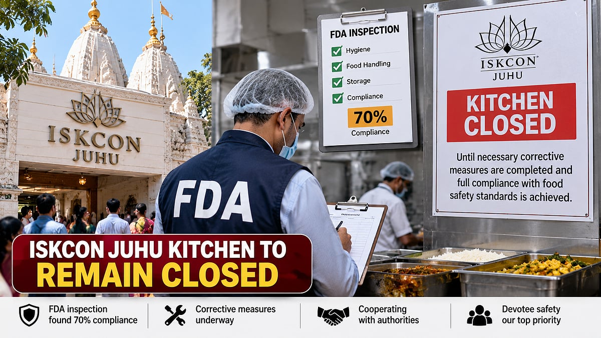 ISKCON Juhu Kitchen To Remain Closed After FDA Inspection Finds 70% Compliance With Food Safety Standards