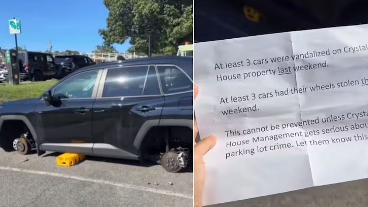 'How Can This Happen In USA?': Indian Woman Shocked After Brother’s Car Wheels Are Stolen, Thieves Leave Warning Note - VIDEO