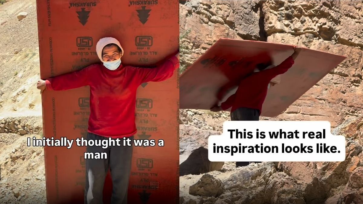 ‘My Inspiration For Ladakh Marathon’: Woman Hiking Uphill With 30-Kg Plywood On Her Back For ₹700 A Day Leaves Athlete Emotional