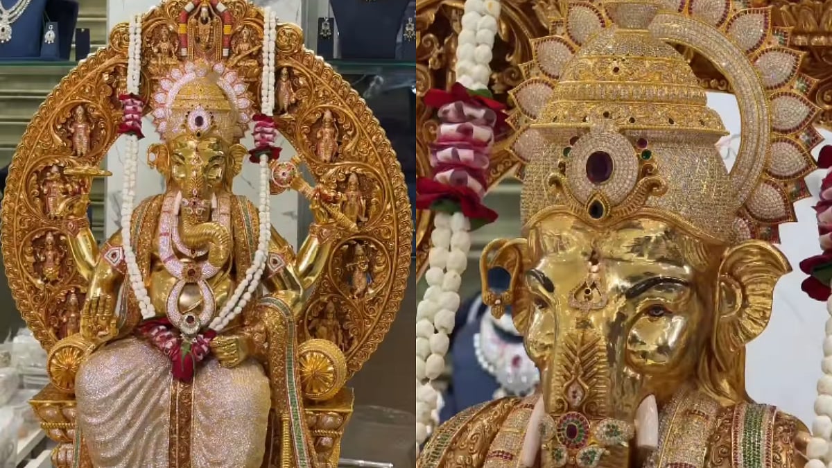 'Golden Ganesha': Hyderabad Ganpati Idol Crafted With 24K Gold & 3.83 Lakh American Diamonds Makes Grand Aagman