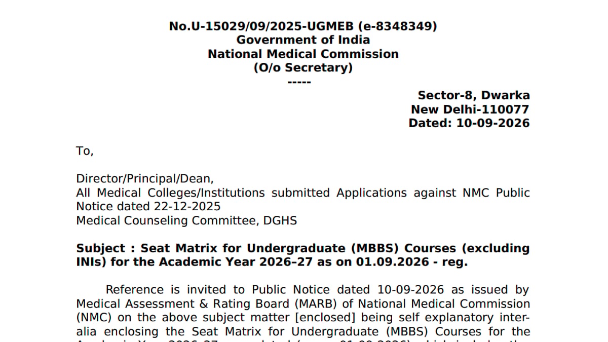 NEET UG MBBS Seat Matrix 2026-27: NMC Releases Updated List With 1,40,214 Seats Across 836 Colleges; Warns Against Excess Admissions