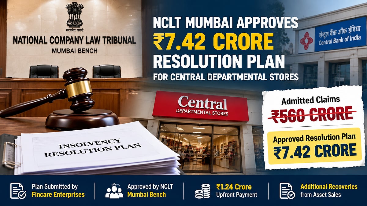 NCLT Approves ₹7.42 Crore Resolution Plan For Central Departmental Stores Despite ₹560 Crore Claims By Central Bank Of India