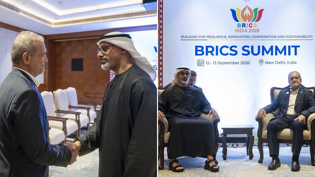 BRICS Summit 2026: Iranian President Masoud Pezeshkian Meets Abu Dhabi Crown Prince Mohamed bin Zayed Al Nahyan In Delhi Amid Tensions