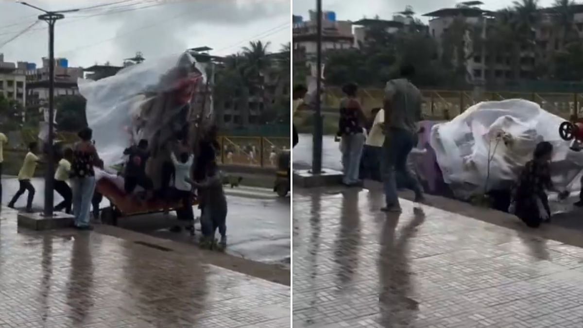 Ganeshotsav 2026: Ganesha Idol Topples During Rain In Nallasopara; 4-5 Devotees Escape Unhurt | VIDEO