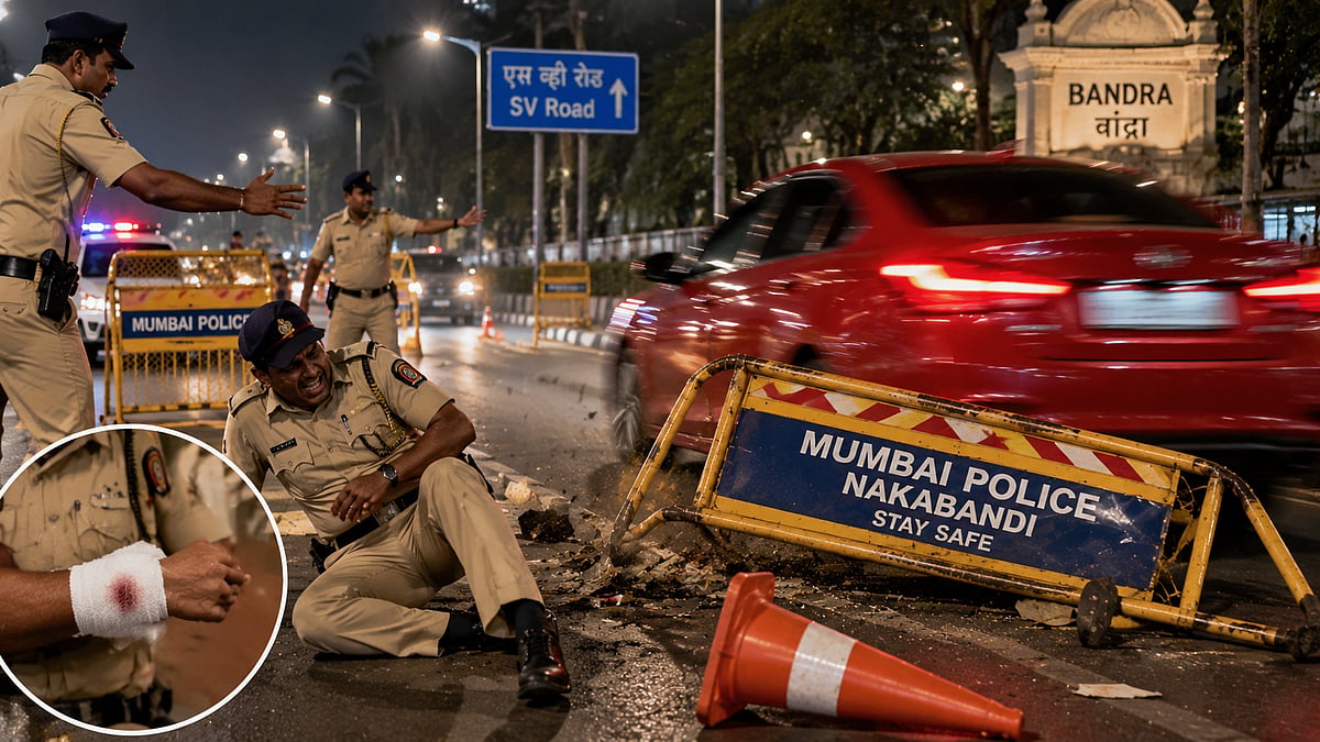 Speeding Car Hits Police Barricade During Bandra Nakabandi, Constable Injured As Driver Flees Spot