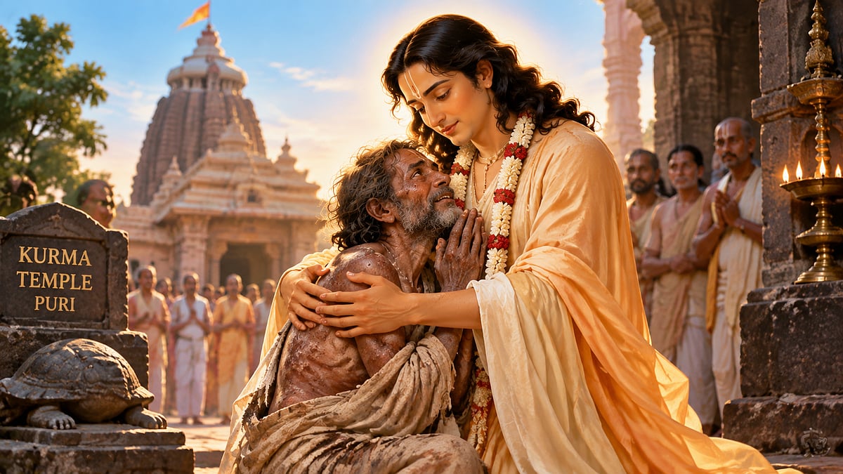 Sri Chaitanya Mahaprabhu’s Compassionate Embrace Of Leper Devotee Vasudeva Reveals The Power Of Divine Love