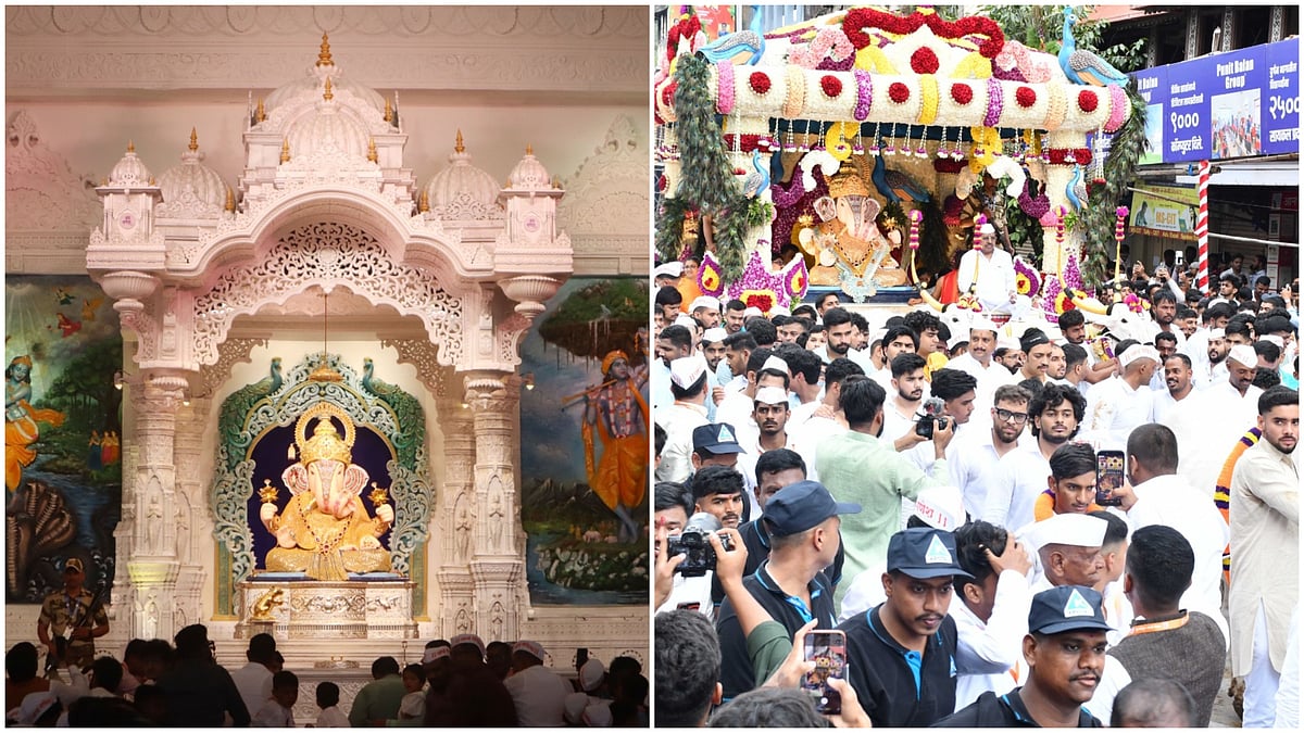Pune: Dagdusheth Ganpati Bappa Arrives At Prem Mandir In Grand Mayur Rath Procession