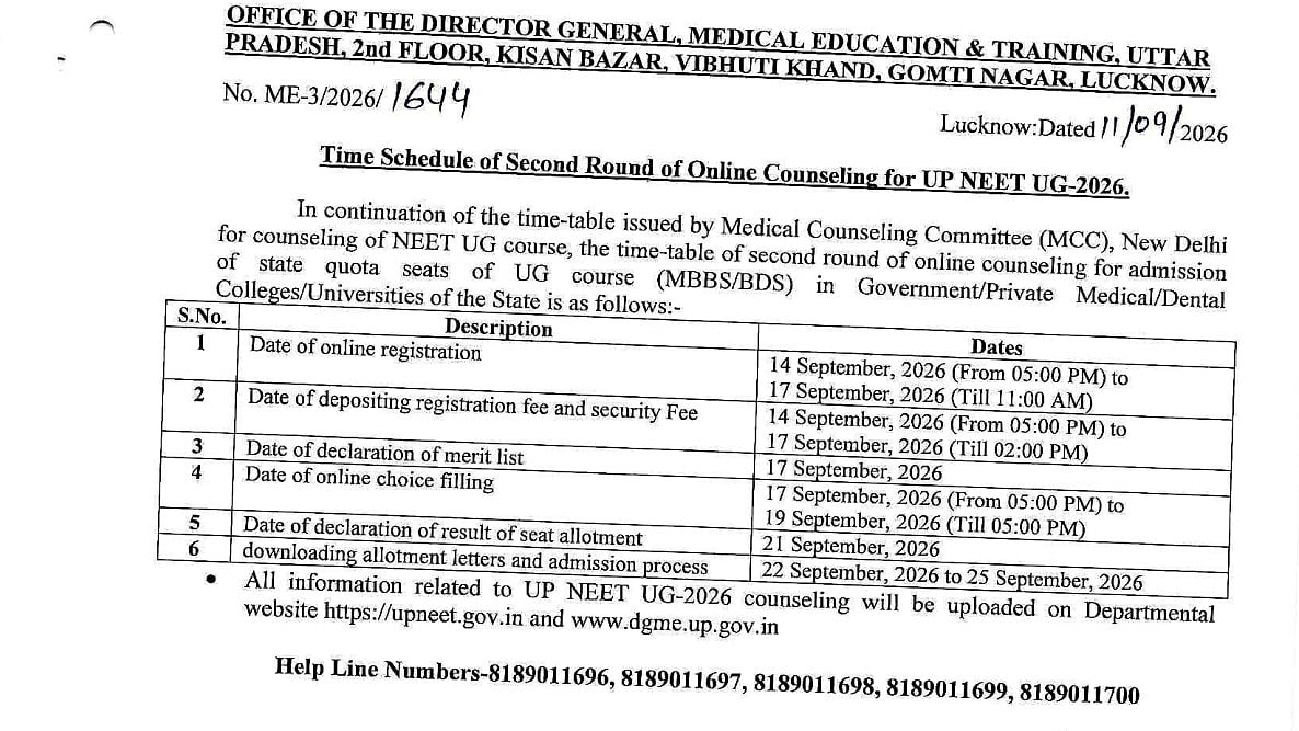 UP NEET UG Counselling 2026 Round 2 Registration Begins Today At 5 PM On upneet.gov.in; Check Schedule, Fees And Guidelines