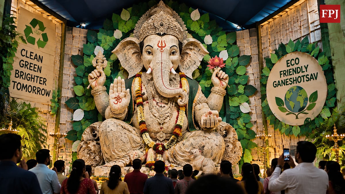 Nalasopara’s Shri Sainath Mitra Mandal Creates 22-Foot Eco-Friendly Paper Ganpati Idol For Ganeshotsav 2026