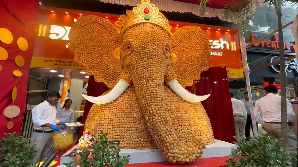 Pune: Unique 13-Foot Ganpati Made From 21,000 Pani Puri Shells On FC Road