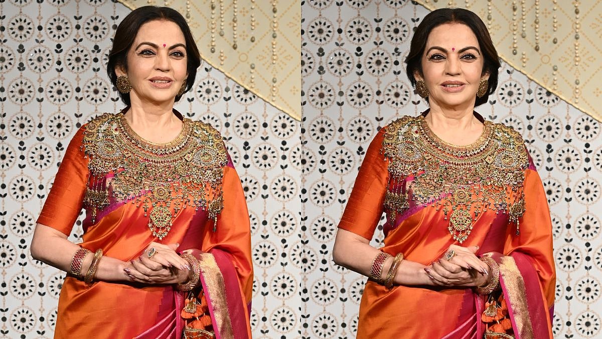 Nita Ambani’s Gigantic Shoulder-To-Shoulder Necklace Is Impossible To Ignore As She Welcomes...