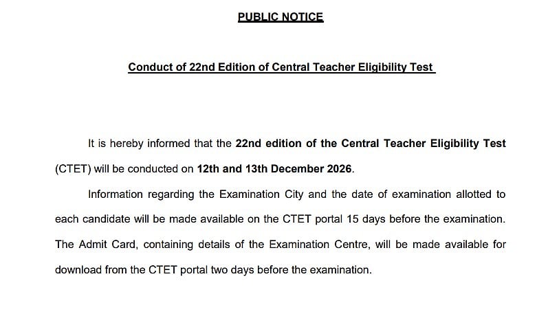 CTET 2026 Exam Dates Announced: 22nd Edition On December 12 And 13; Check Admit Card Timeline, Exam Pattern