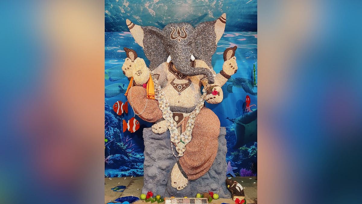 Malad Mandal Unveils 9.5-Foot Eco-Friendly Ganesha Idol Made From Sea Shells, Paper And Cardboard For Ganeshotsav