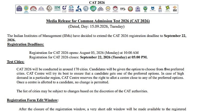 IIM CAT 2026 Registration Deadline Extended To September 22 At 5 PM; Check Revised Last Date, Exam Schedule