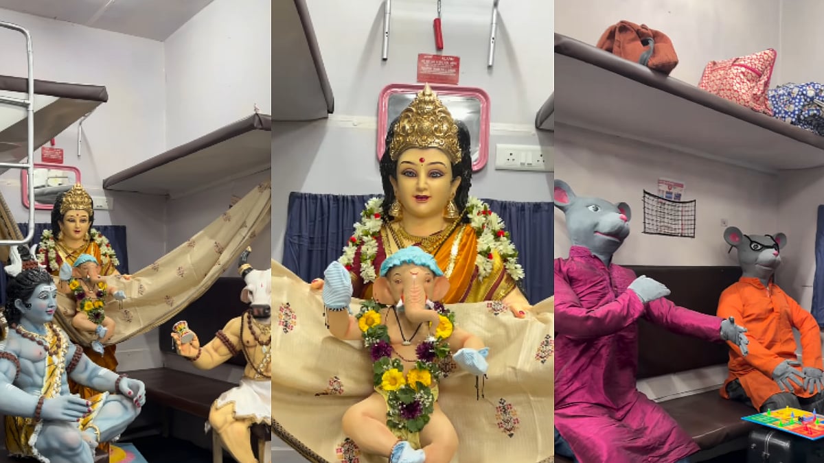 'Ganpati Inside Train': Mumbai's Railway-Themed Bappa Wins Hearts Online; Mushak Shown As Passengers | WATCH
