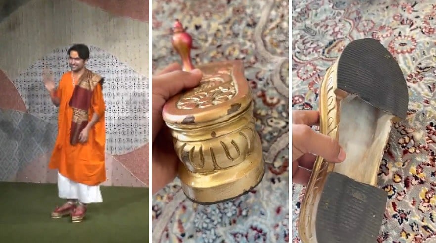 Bageshwar Dham's Dhirendra Shastri Wore Gold Khadaus At Mukesh Ambani’s Antilia For Ganesh Chaturthi Celebration? Check VIDEO