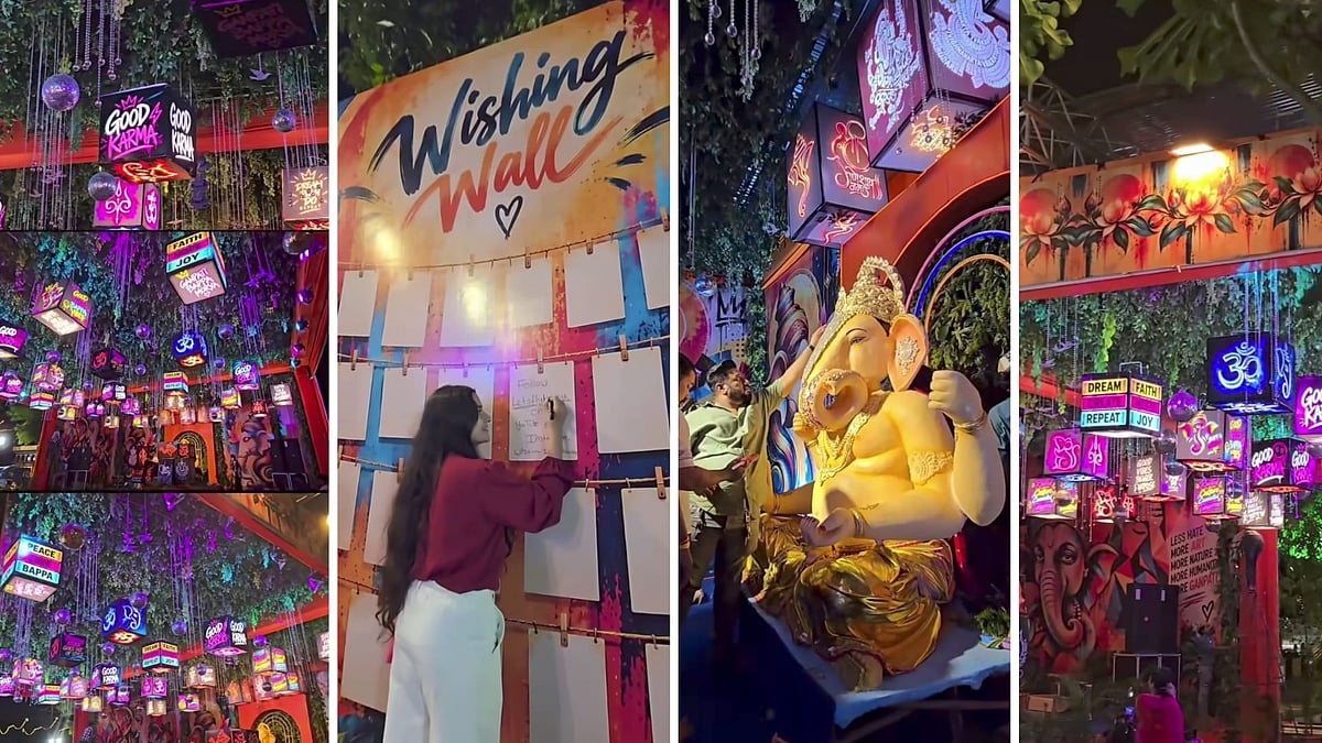 Gen Z Style Ganesh Pandal With Club Lightboxes, Wishing Wall & 'Feel-Good' Vibes Attract Devotees In Indore | VIDEO