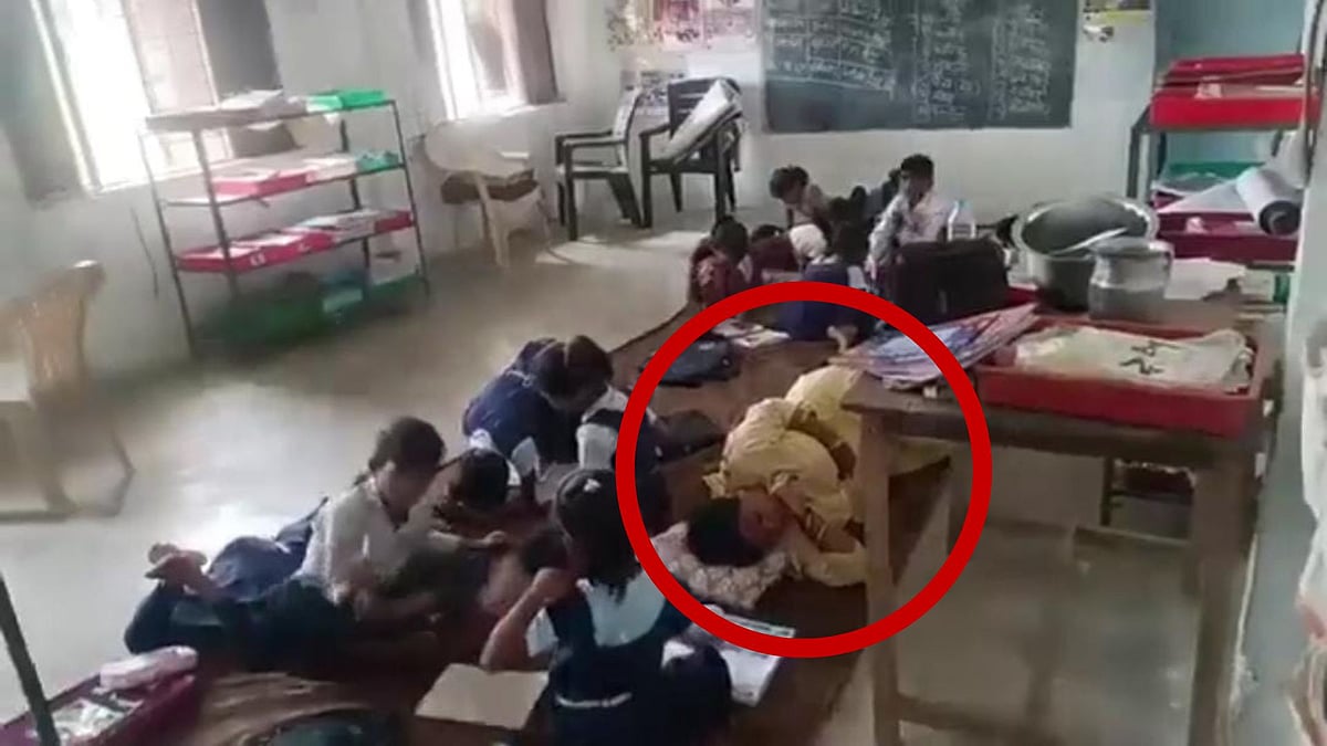 Teacher Caught Sleeping During Class As Students Continue To Read At Chhatarpur Primary School | VIDEO