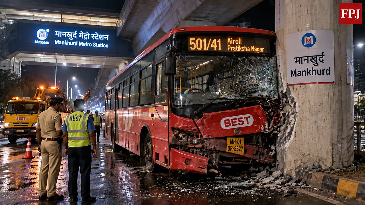 BEST Bus Hits Mankhurd Metro Station Pillar After Emergency Braking To Avoid Pedestrians, Passenger Injured