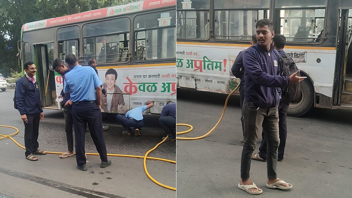 Pune VIDEO: PMPML Bus Catches Fire; Firefighter's Alertness Prevents Major Mishap