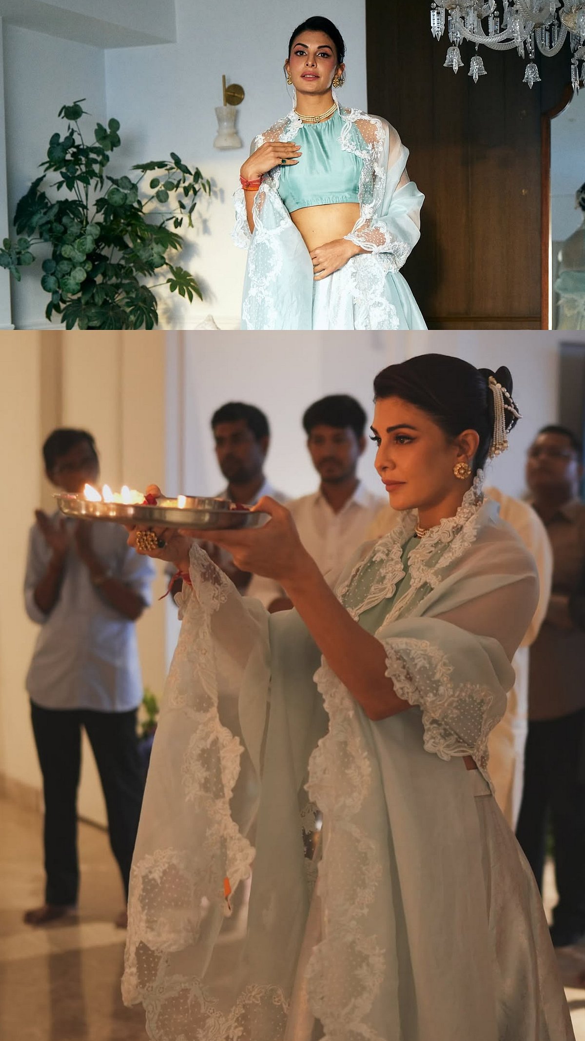 Jacqueline Fernandez Embraces Pastel Elegance For Ganesh Chaturthi Celebrations; See Her Stunning...