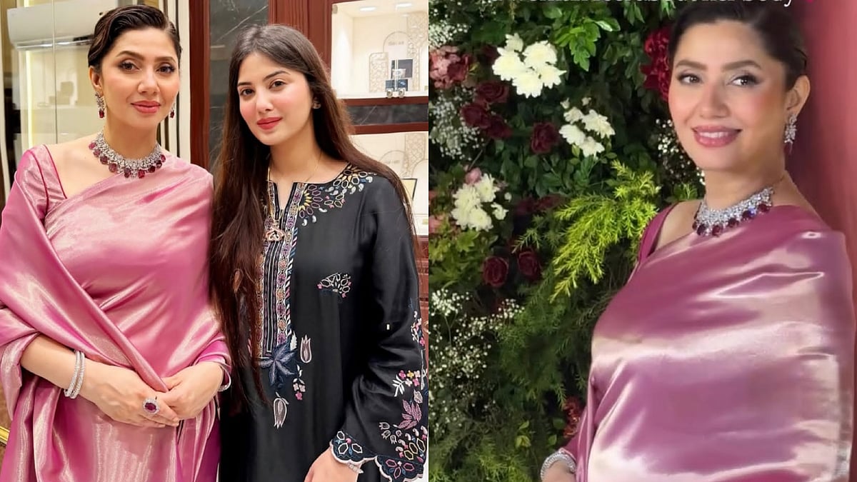Pakistani Actress Mahira Khan Covers Her Baby Bump In Pink Saree As She Expects Her 2nd Child At 41