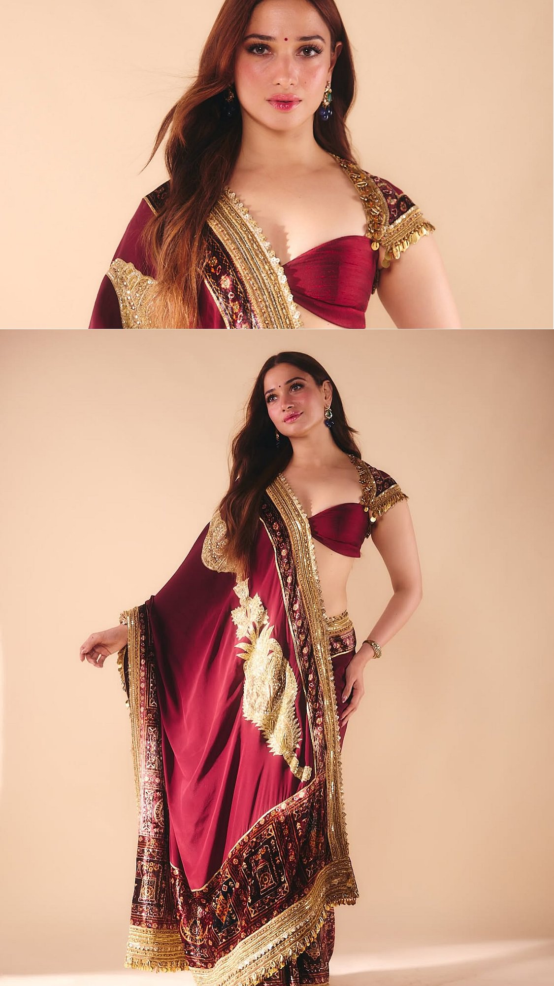 Tamannaah Bhatia Revives Vintage Royal Glamour in Velvet and Gold Lace Saree- Pics Inside