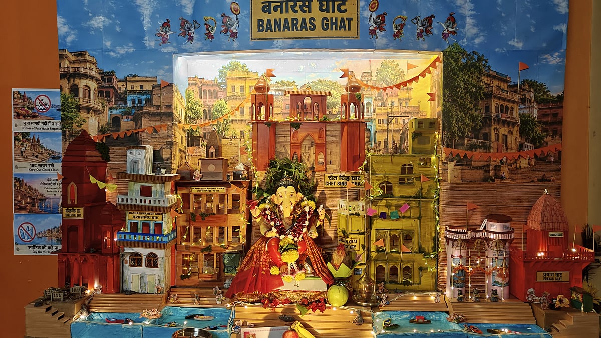 Seawoods Home Turns Into Mini Banaras As Siblings Recreate Iconic Ghats For Ganeshotsav Decoration