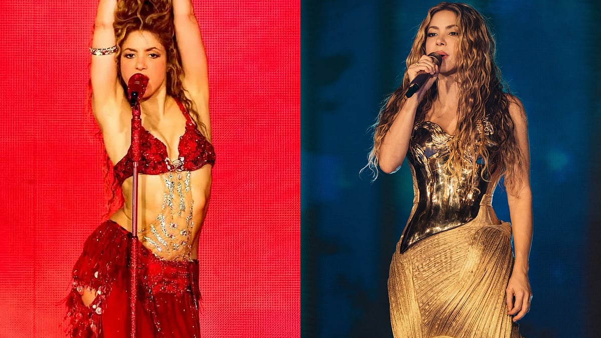 Shakira Repeats Her Sultry Anamika Khanna Red Look Before Stepping Out In Gaurav Gupta Gold Breastplate At Madrid Concert 