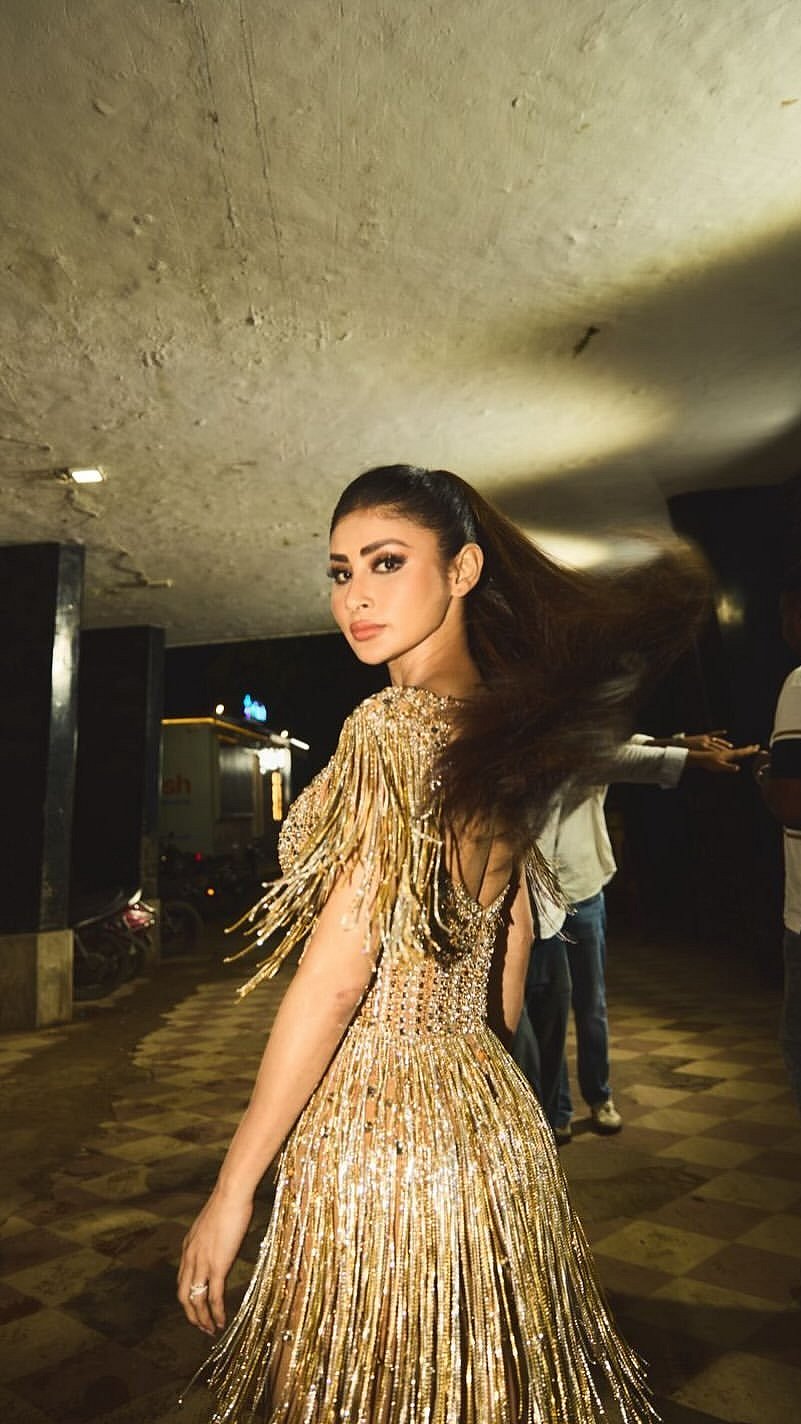 mouni roy gold dress Turns Up The Glam In A Shimmering Dance Ensemble- Check Pics co-brown