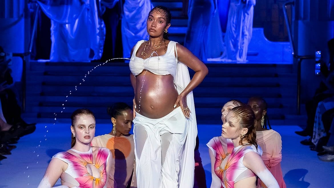 Pregnant Leigh-Anne Pinnock Walks Di Petsa's London Runway With Her Baby Bump And 'Breast Milk' Dripping From Her Sculptural Bralette 