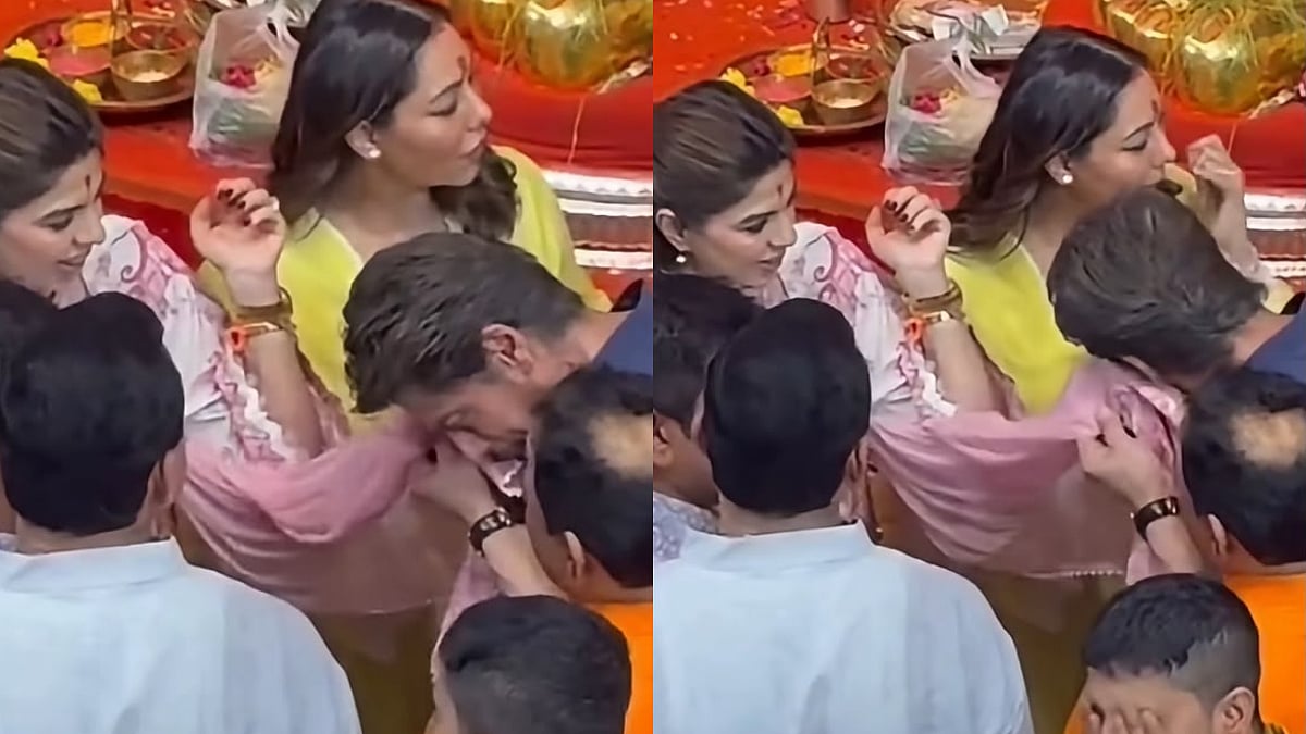 Shah Rukh Khan Uses Manager's Dupatta To Wipe His Face At Mumbai's Lalbaugcha Raja; Netizens Ask, 'Apni Wife Gauri Khan Ka Kyun Nahi?'