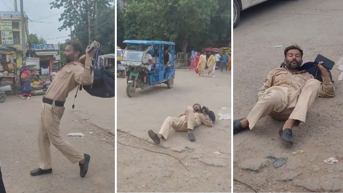 Satna Police Viral Video: Drunk Constable Loses Balance, Lies Down In Middle Of Road
