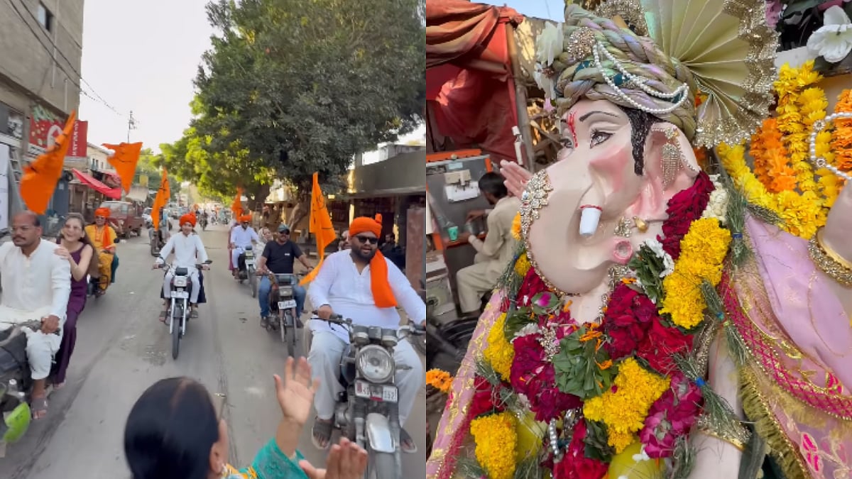 'Karachi Cha Raja': Marathi Family In Pakistan Celebrates Ganeshotsav; Visarjan Procession With Dhols & Saffron Flags Goes Viral