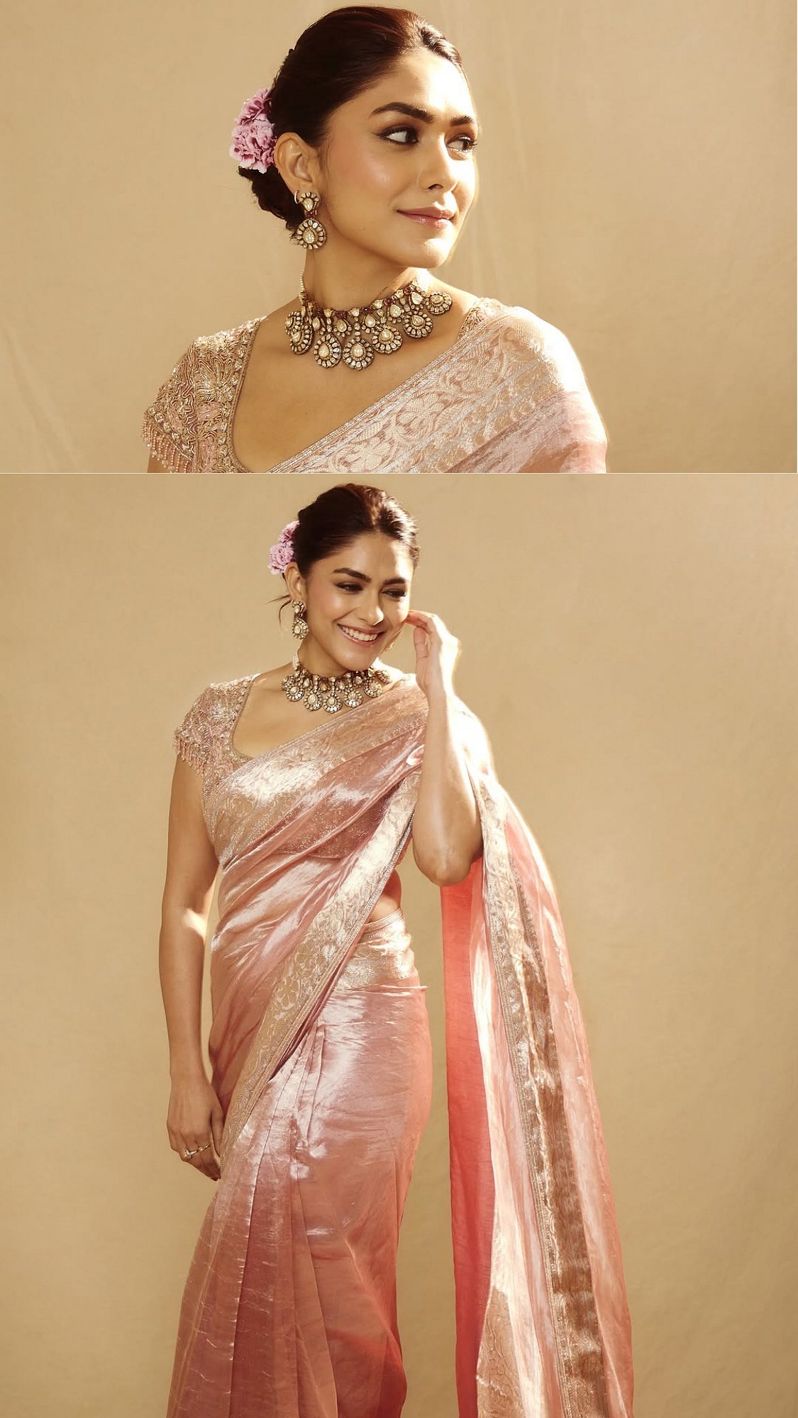 Mrunal Thakur Brings Old-World Royalty To Life In Metallic Tissue Silk And Statement Choker Moment