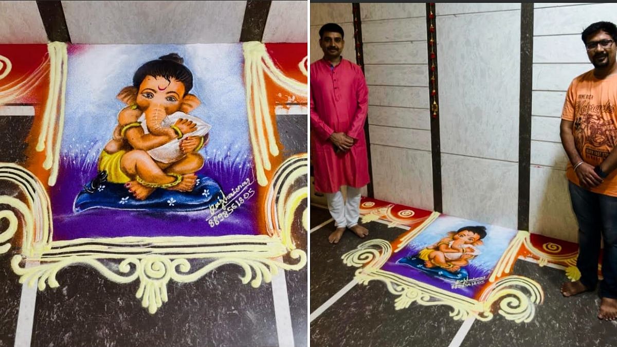 Kalyan Artist Rituraj Khairnar Creates 70-Foot Ganesh Rangoli At DCP Atul Zende’s Residence For Ganeshotsav