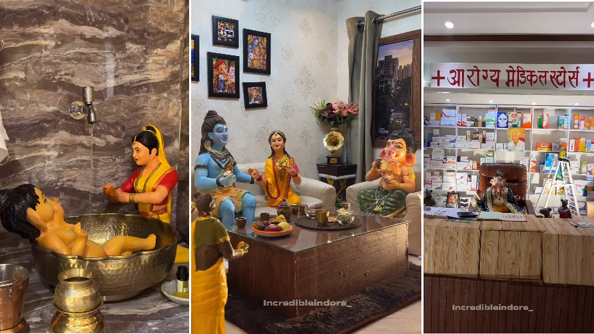 Indore Ganesh Jhanki Shows Bappa’s Daily Life With TV, Family Meals And Gym Sessions | VIDEO