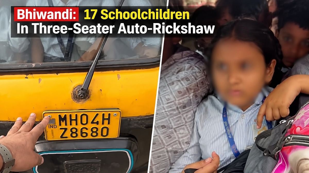 Bhiwandi: 17 Schoolchildren Found Travelling In Three-Seater Auto-Rickshaw, Driver Faces Action | VIDEO