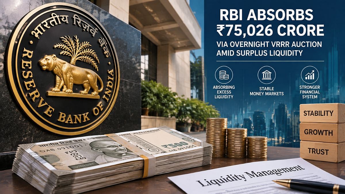 RBI Absorbs ₹75,026 Crore Via Overnight VRRR Auction Amid Surplus Liquidity