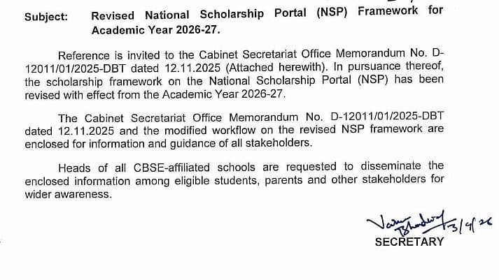CBSE Revises NSP Framework For 2026-27; New Rules Introduce Changes To Scholarship Application, Verification