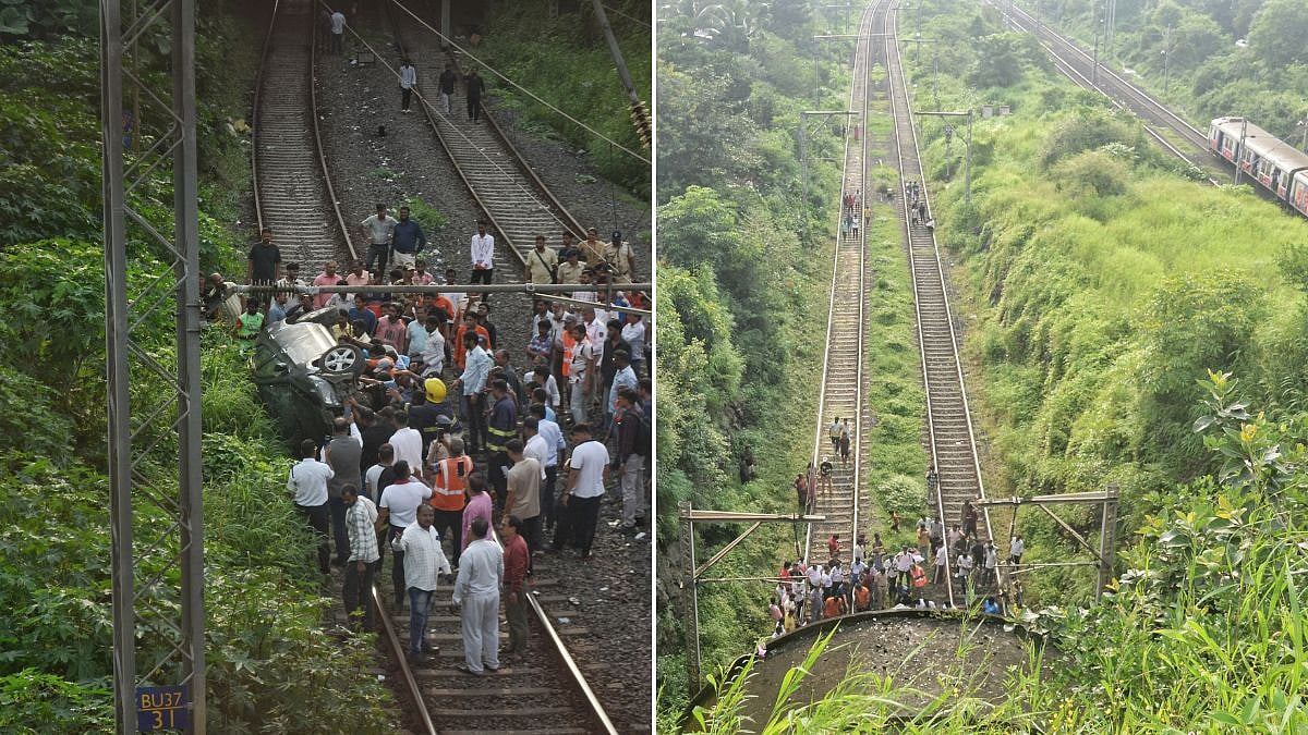 Navi Mumbai: A Driver with his Honda City Car took the plunge on railway Belapur-Uran Line near CBD Belapur Station, after the driver of the car lost control, on Thursday, 24/9/2026.