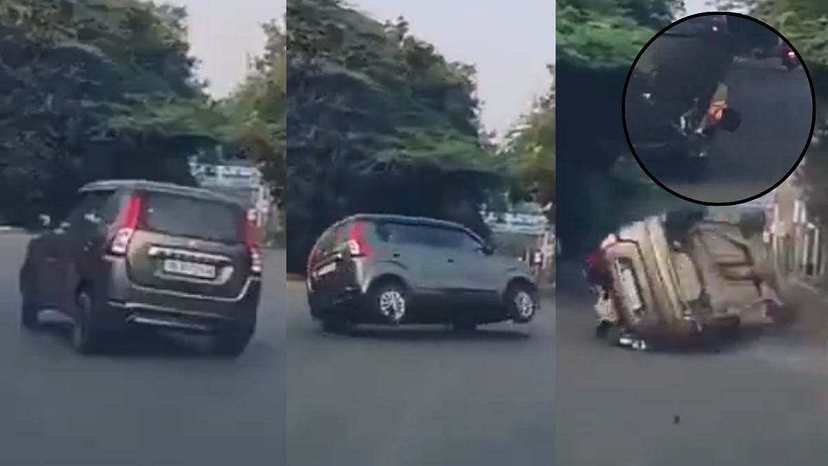 Wagon R Overturns After Losing Control In Attempt To Avoid E-Rickshaw In Delhi's Shakti Nagar, Passenger Falls Out - VIDEO 