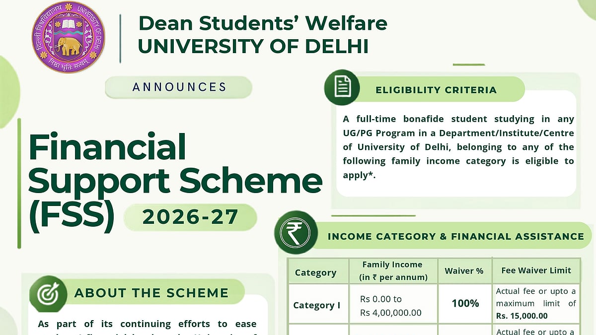 DU Financial Support Scheme 2026-27: Applications Open For UG, PG Students; Eligible Candidates Can Get 100% Fee Waiver, Apply By October 13