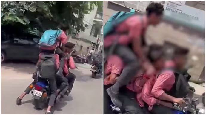 Viral VIDEO: Six School Students Seen Riding One Motorcycle In Meerut, Police Impose ₹25,000 Fine