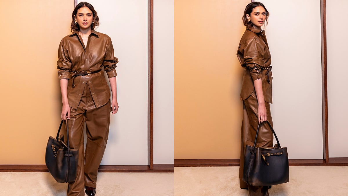 Aditi Rao Hydari Makes A Case For Leather-On-Leather Dressing At Milan Fashion Week In Rich Tan Look, Custom 'ARH' Bag 
