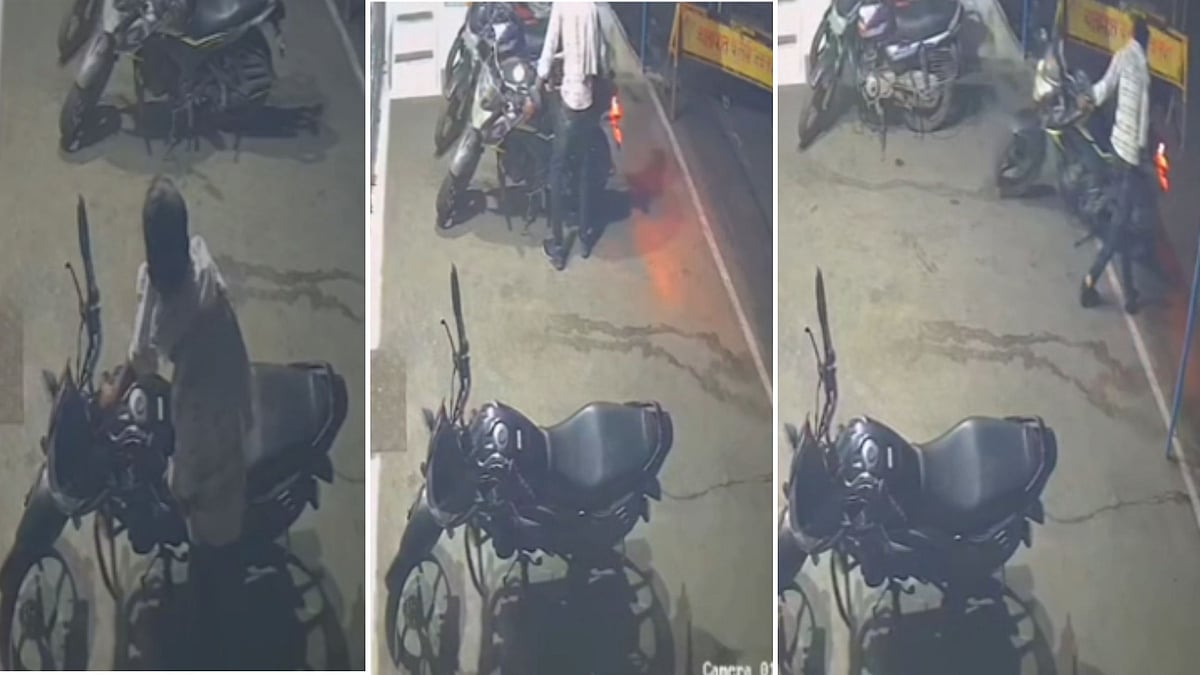 Bike Theft Caught On CCTV: Man Spotted Unlocking & Fleeing With Bike Parked Outside Petrol Pump In MP’s Jabalpur